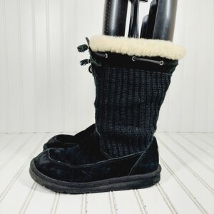 UGG Australia Classic Mid Calf Black Knit Suede Sheepskin Winter Boots D528